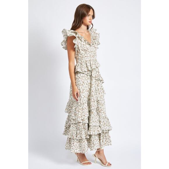 En Saison Gianna Floral Print Cotton Ruffle Maxi Dress Small Medium Cottagecore - Picture 12 of 16